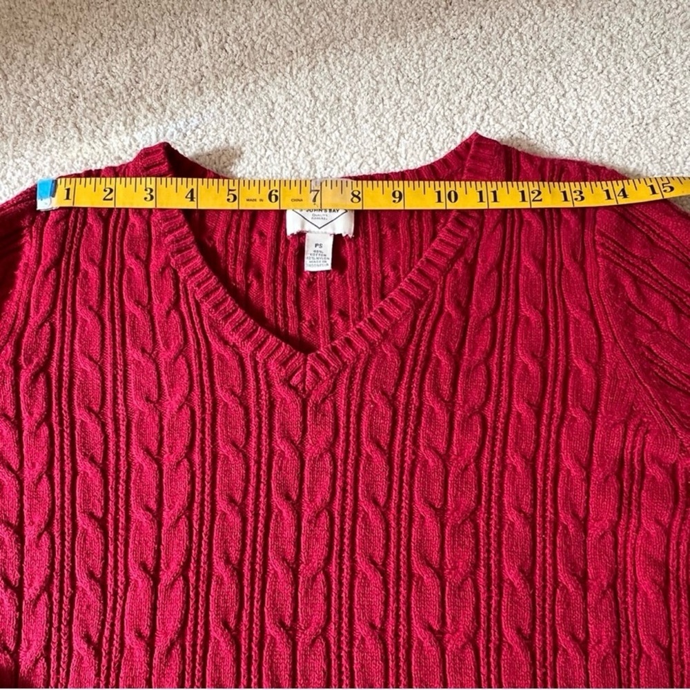 🔴 6/$25 SALE St. John's Bay V-Neck Cable Knit Sweater Red - Picture 8 of 10